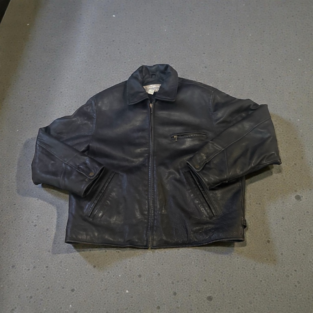 Vintage Aeropostale Men's Black Leather bomber jacket size L